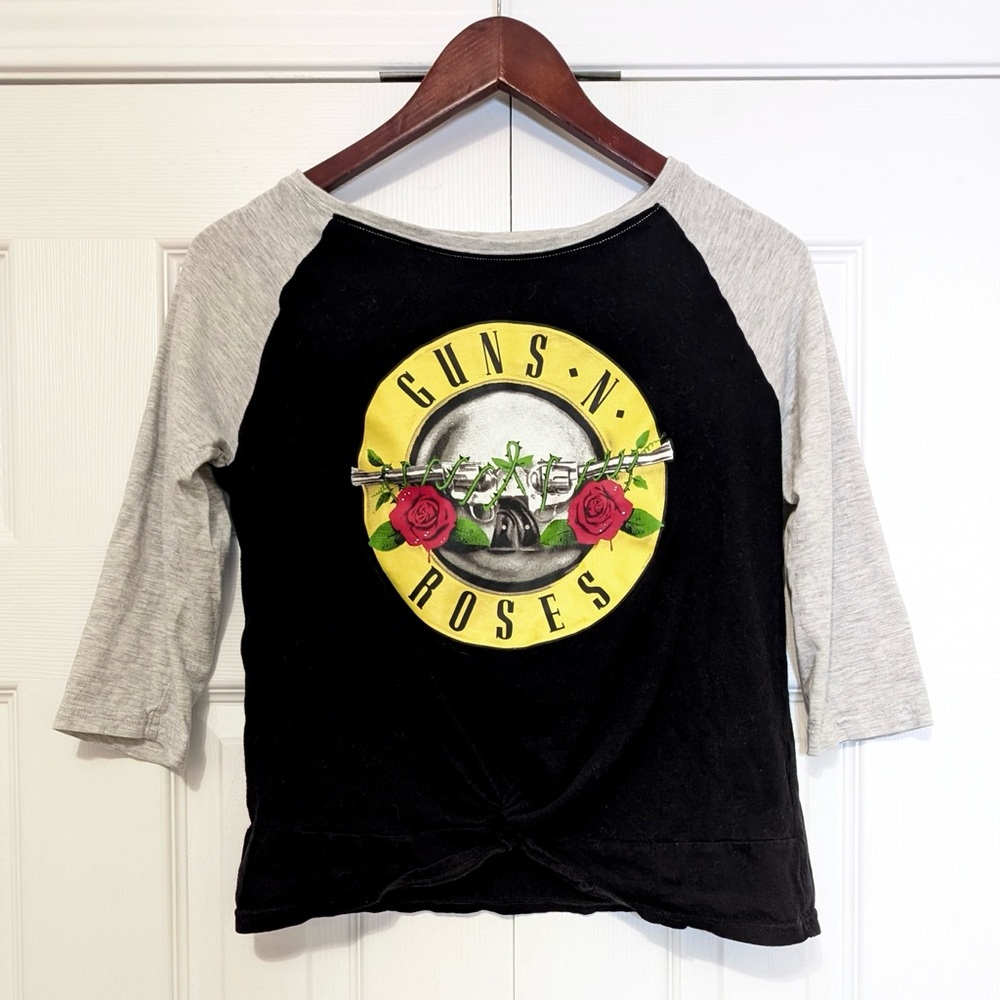 100% Cotton Tie Botton Guns n Roses Women’s Raglan Longsleeve Tee Band Tee